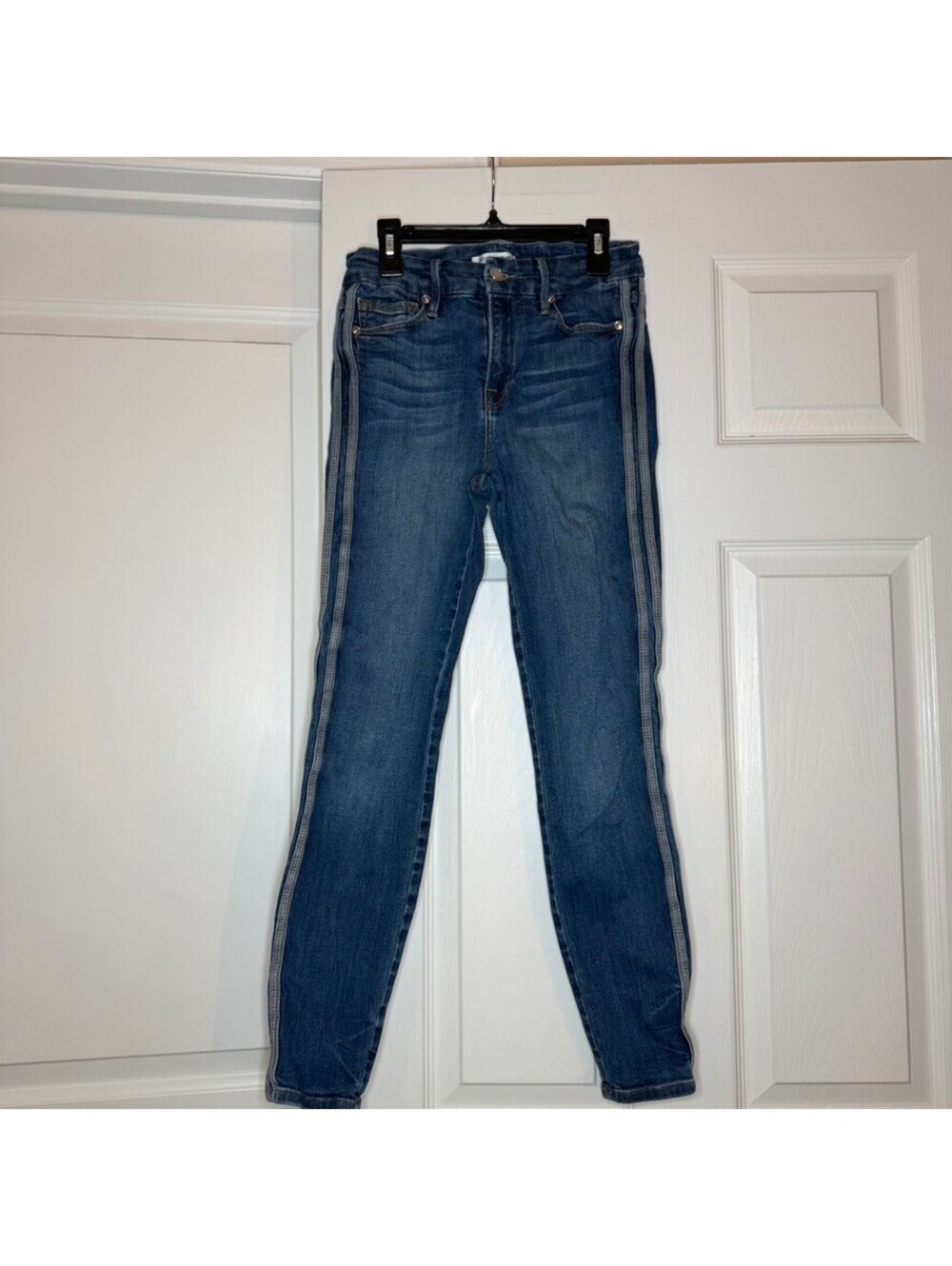 Good American Good Legs Skinny Side Stripe Jeans Dark Wash Stretch Women Sz 2/26